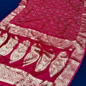 Printed Red Bandhani Saree For Women