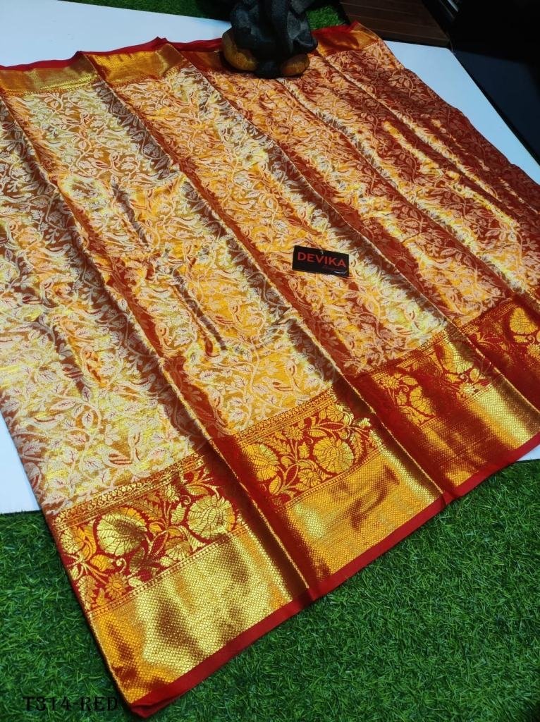 printed red kanjivaram pattu s 1723188633 Printed Red Kanjivaram Pattu Silk Saree