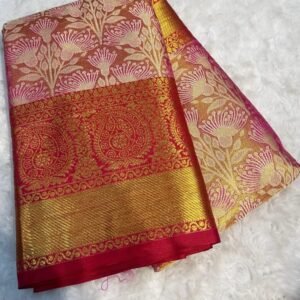 Priyamani Red Handloom Contrast Naylon Gold Zari Rich Kanjivaram saree