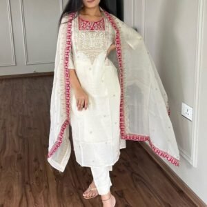 Pure Chinnon Silk With Full Sleeve Kurti Pant With Dupatta