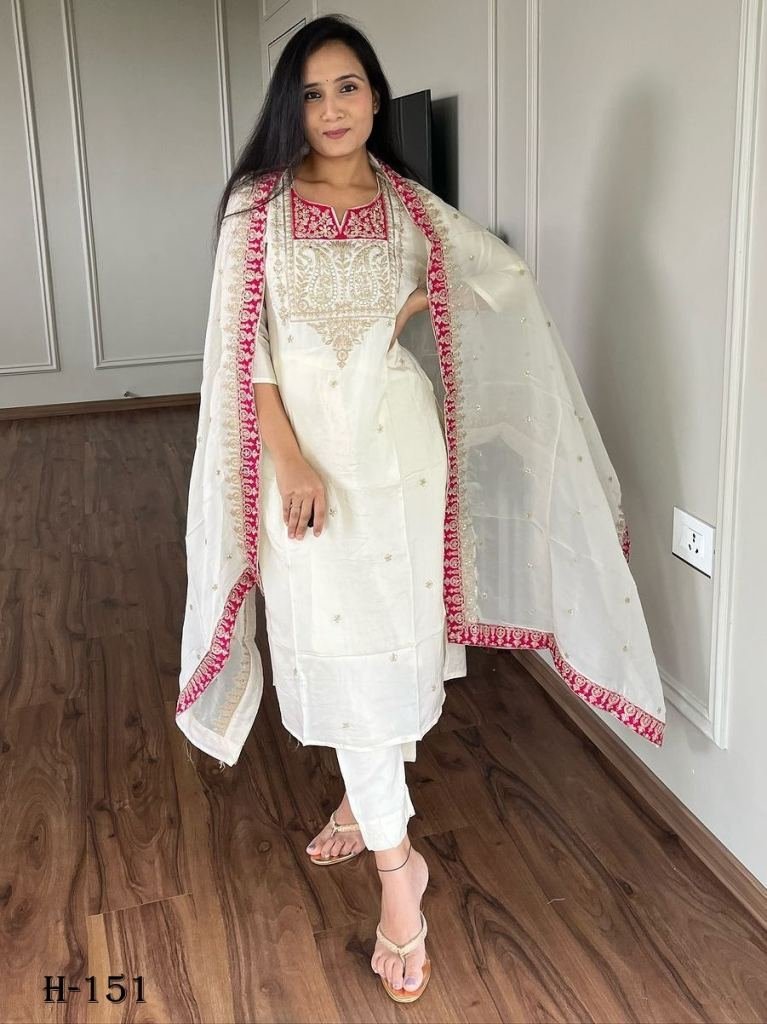 pure chinnon silk with full sl 1726315112 Pure Chinnon Silk With Full Sleeve Kurti Pant With Dupatta
