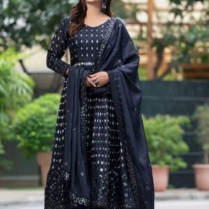Pure Chinon Silk Black Anarkali Suit With Dupatta