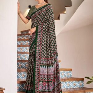 Pure Cotton Green Saree and Blouse
