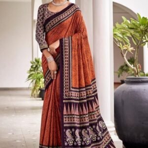 Pure Cotton Orange Saree and Blouse