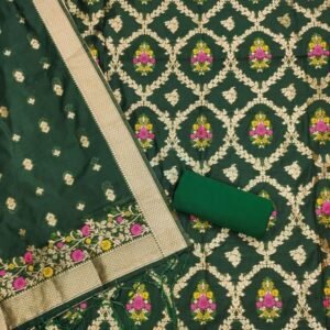Pure Green Banarasi silk fancy unstitched dress material