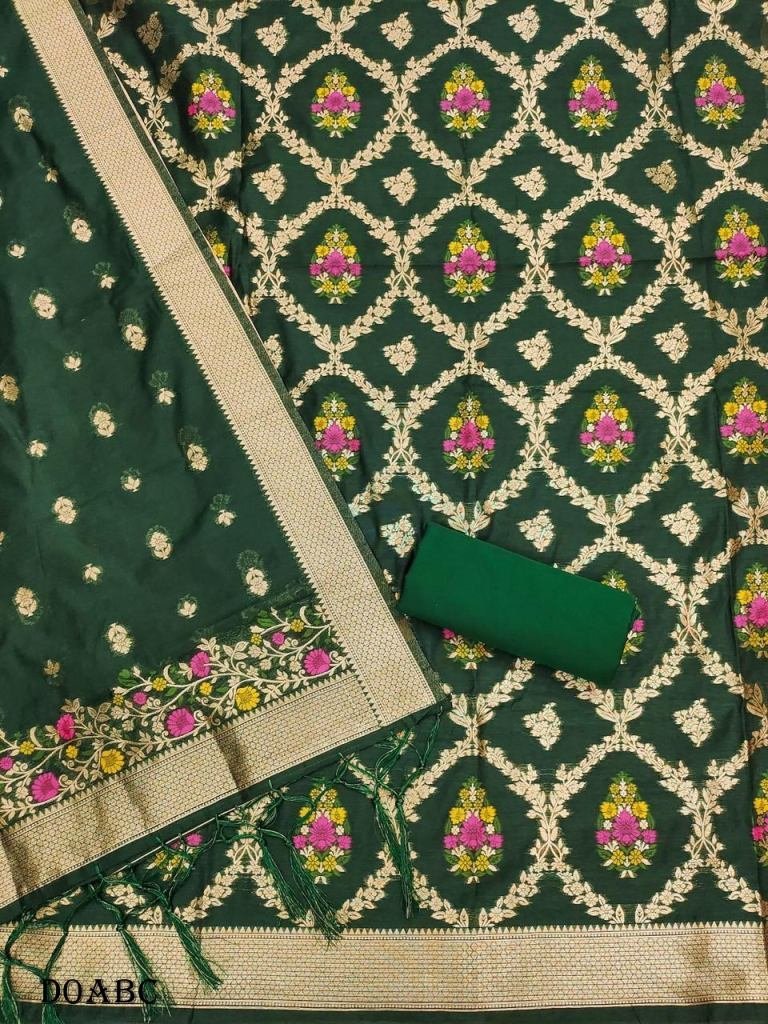 pure green banarasi silk fancy 1719229190 Pure Green Banarasi silk fancy unstitched dress material