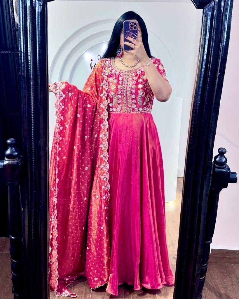 pure jimmy choo silk gown with 1718877290 Pure Jimmy Choo Silk Embroidery Work Gown