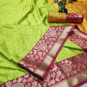 Pure Kanjivaram Self Jacquard Green Border Sarees