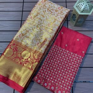 Pure Kanjivaram Silk Mina Weaving Saree With Khatali Handwork Blouse