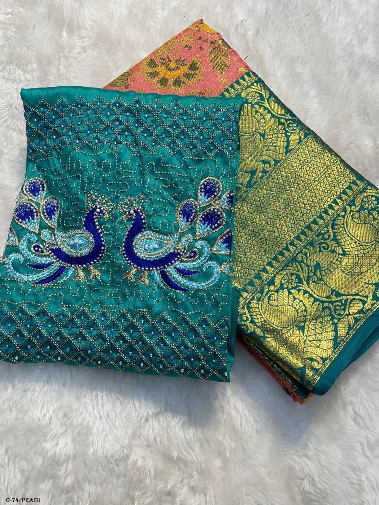 pure kanjivaram silk peach sar 1724413914 Pure Kanjivaram Silk Peach Saree