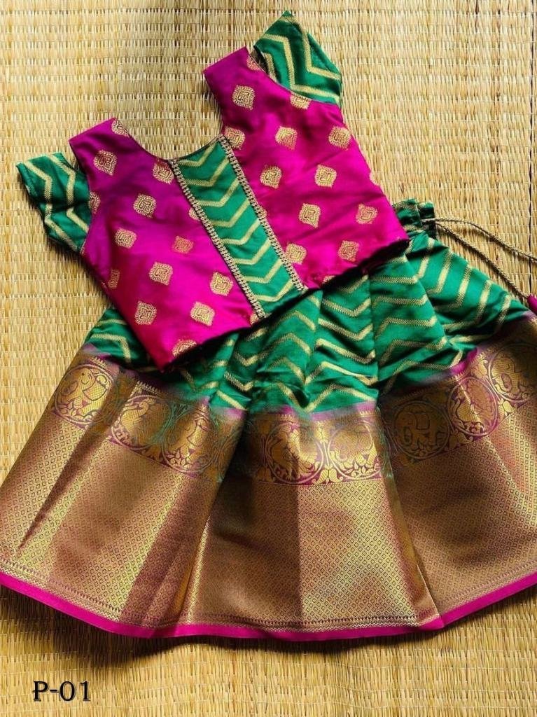 pure lichi zari silk kids gree 1717571386 Pure Lichi Zari Silk Kids Green Lehenga