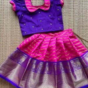 Pure Lichi Zari Silk Kids Pink Lehenga