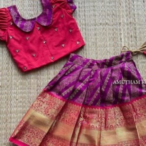 Pure Lichi Zari Silk Kids Purple Lehenga
