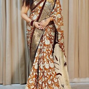 Pure Light Weight Brown Shibori Print Dola Silk Saree
