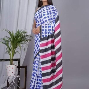 Fancy Pure Linen Digital Printed Blue Saree