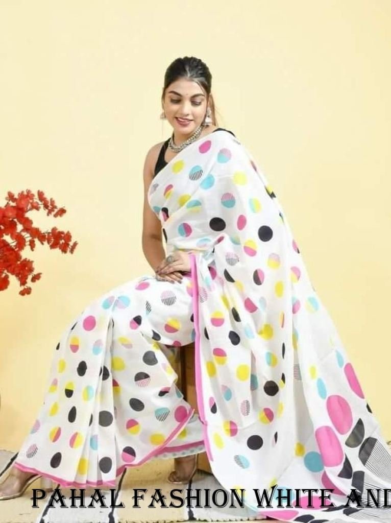 pure linen white and multi sar 1716818249 Fancy Pure Linen Digital Printed White And Multi Color Saree
