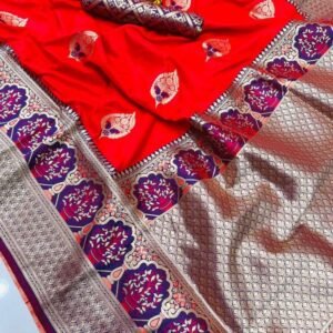 Somya Silk Red Handloom Jari Weaving Saree