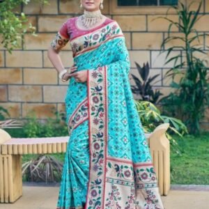 Pure Sky Blue Paithani Saree With Colorful Tassels