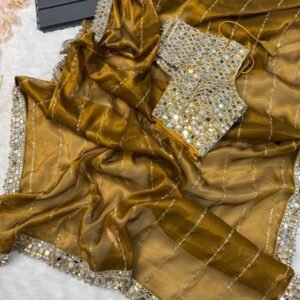 Pure Soft Jimmy Choo Silk Golden Sarees With Blouse