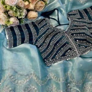 Pure soft zimmy choo silk saree with amazing embroidery Stitched Blouse