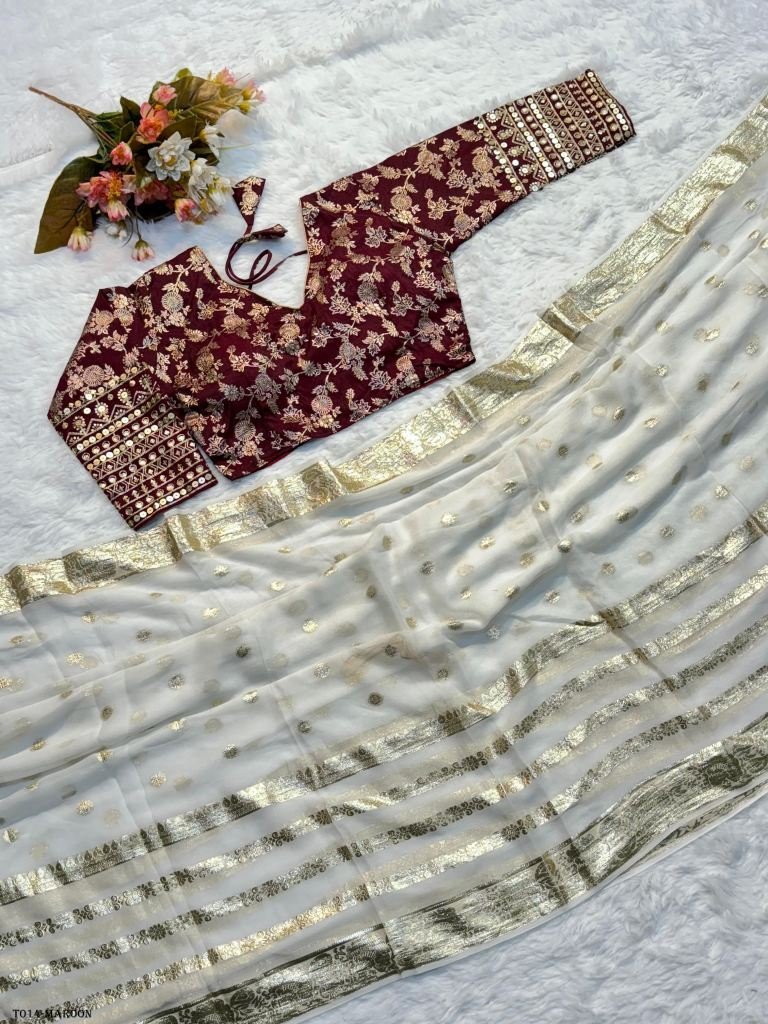 pure viscose maroon saree with 1717825901 Pure Viscose Saree With Readymade Maroon Blouse