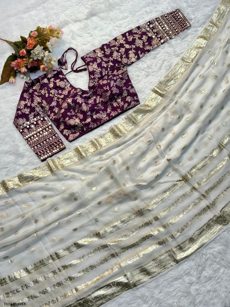 pure viscose purple saree with 1717825732 Pure Viscose Saree With Readymade Purple Blouse