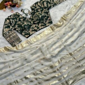 Pure Viscose Saree With ReadyMade Green Blouse