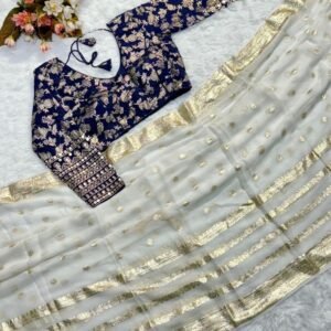 Pure Viscose Saree With Readymade Blue Blouse