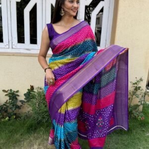 Purple Amazing Bandhej Printed Leheriya Saree