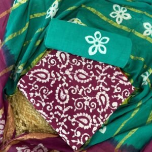 Purple And Bottal Breen Wax Batik Pure Cotton Dress Material