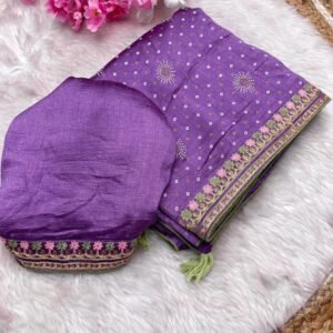 Purple Attractive Designer Vichitra Saree With Multi Work