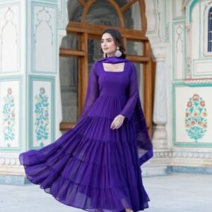 Purple Attractive Full Sleeve Designer Faux Georgette Gown