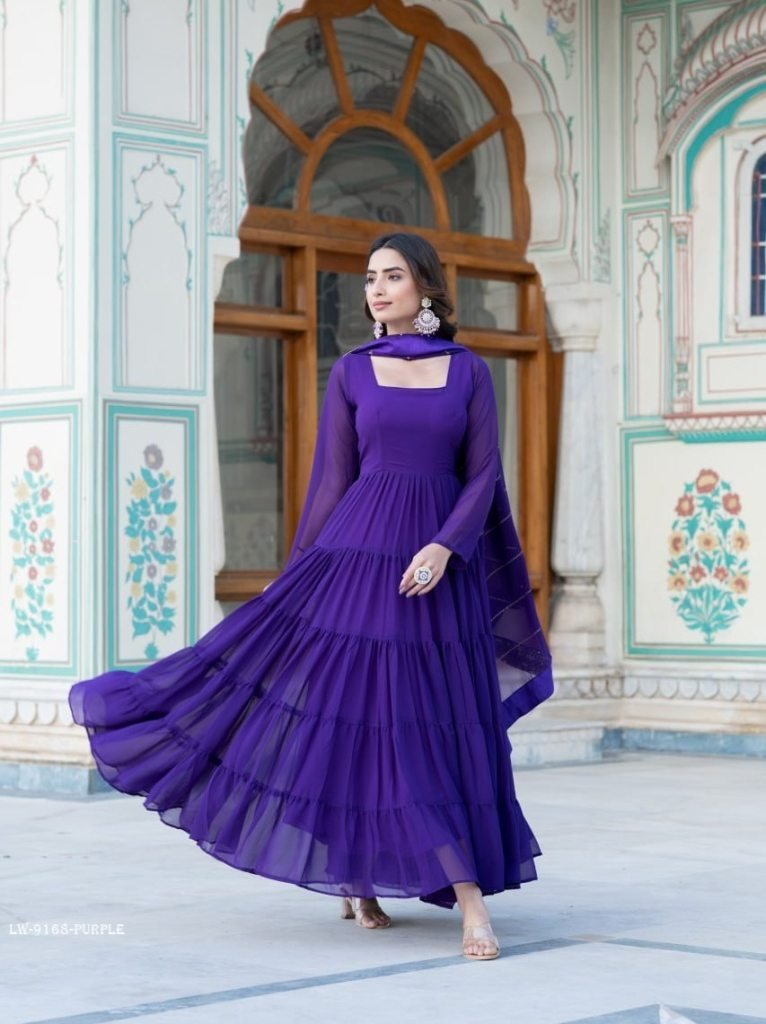 purple attractive full sleeve 1715066613 Purple Attractive Full Sleeve Designer Faux Georgette Gown