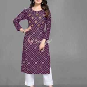 Purple Bandhani Print Pure Rayon Kurti