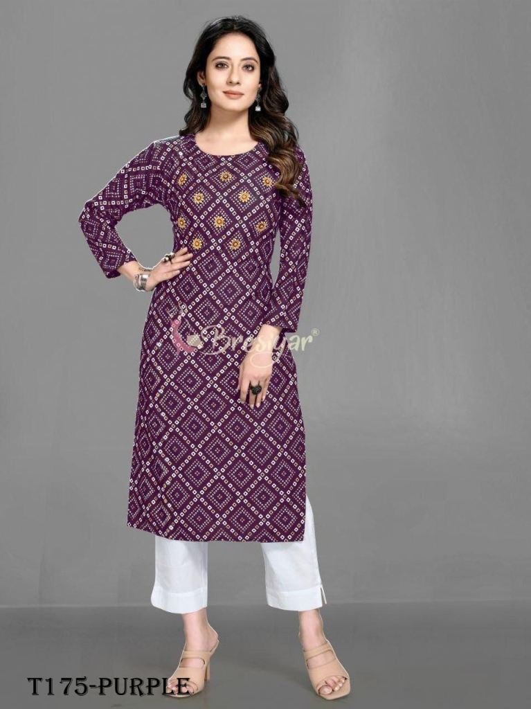 purple bandhani print pure ray 1720162671 Purple Bandhani Print Pure Rayon Kurti