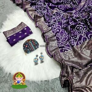 Purple Bandhani Printed Soft Muslin Silk Saree