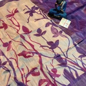 Purple Casual Screen Printed Original Tussar Ghicha Silk Saree 4