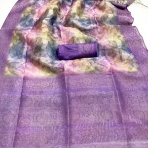 Purple Classic Printed Pure Smooth Chanderi Silk Saree