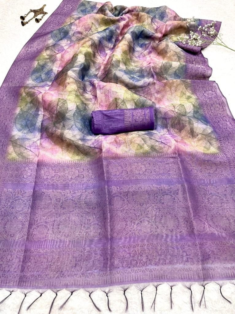 purple classic printed pure sm 1712654413 Purple Classic Printed Pure Smooth Chanderi Silk Saree
