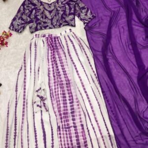Purple Color Tie Dye Georgette Bridesmaid Lehenga