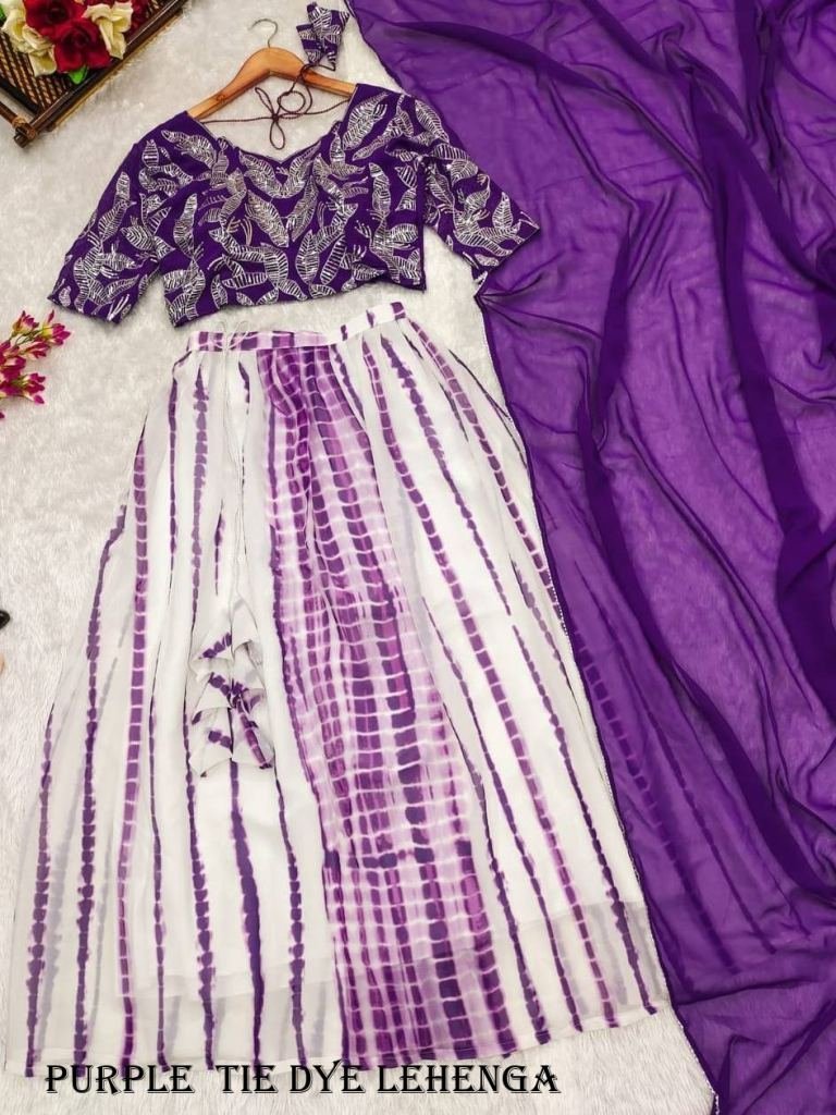 purple color tie dye georgette 1716986977 Purple Color Tie Dye Georgette Bridesmaid Lehenga