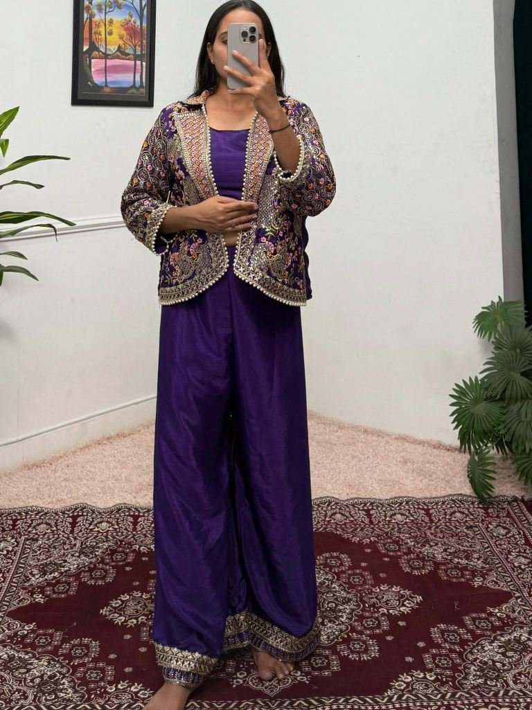 purple colour chinon fabric in 1744258084 Purple Colour Chinon Fabric Indo Western Dress