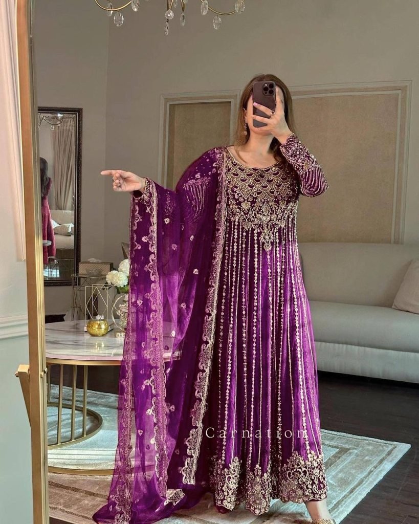 purple designer anarkali gown 1733389092 Wine Designer Anarkali Gown With Dupatta