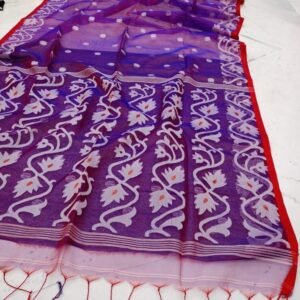 Purple Designer Maslin Jamdani Saree