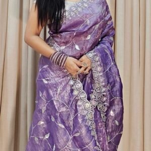 Purple Designer Soft Gold Crush Saree With Cut Work Border
