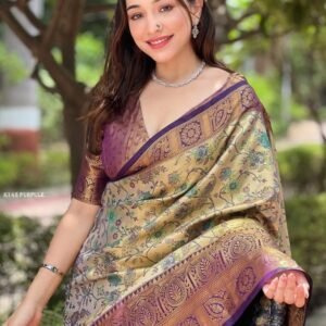 Purple Dharmavaram Saree With Unstitched Blouse
