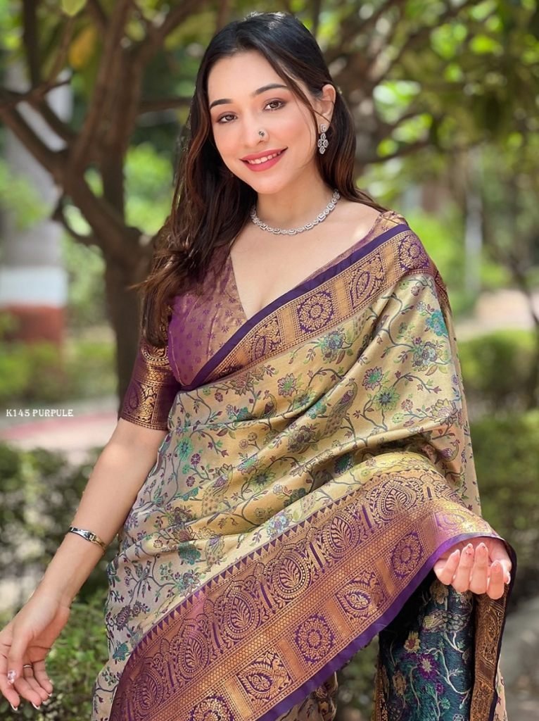 purple dharmavaram saree with 1740401603 Purple Dharmavaram Saree With Unstitched Blouse
