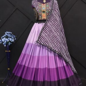 Purple Digital Printed Muslin Cotton Lehenga Choli With Real Mirror Work
