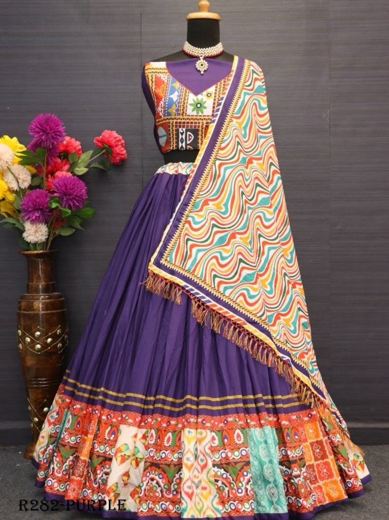 purple digital printed muslin 1725704558 Purple Digital Printed Muslin Cotton Lehenga Choli