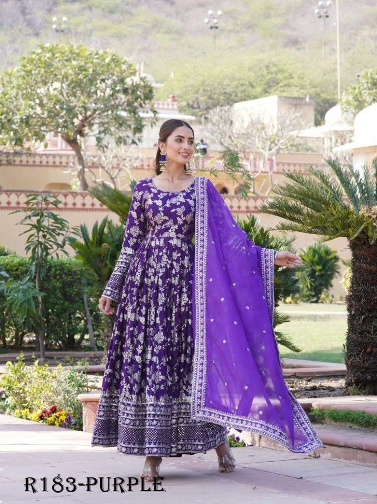 purple embroidered viscose sti 1721446854 Purple Embroidered Viscose Stitched Gown With Sequence Work
